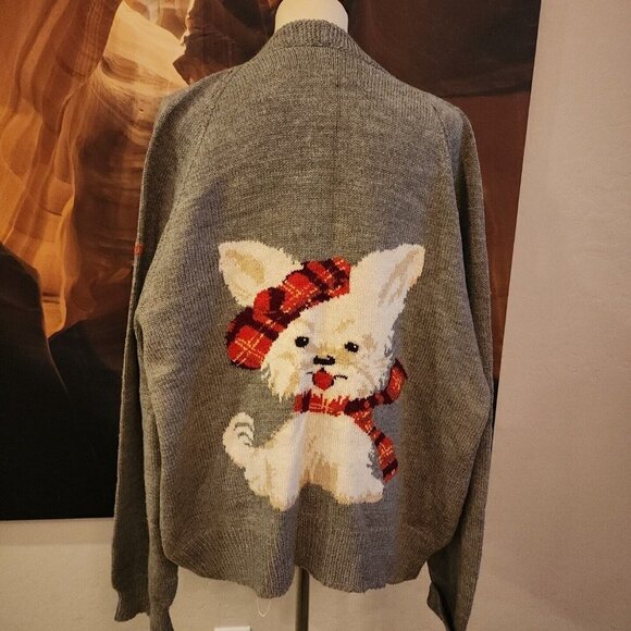 Vintage Woody Wool Scottish Dog Sweater Button Cardigan Gray Unbranded - Picture 1 of 8